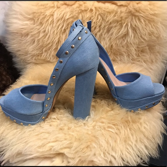 Patita Studded Denim Platform Pump 7.5 - Picture 4 of 10